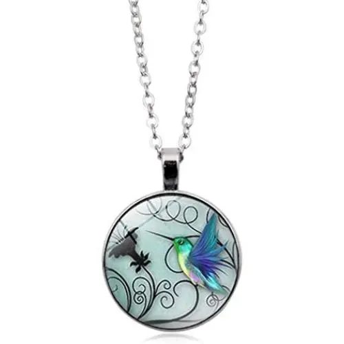 YAZILIND Blue Hummingbird Time Gem Necklace Glass Pentant Clavicle Chain Sweater Chain for Women Birthday Party Jewelry Gift
