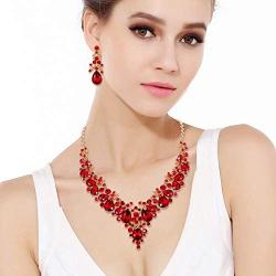 EVER FAITH Womens Crystal Elegant Bridal Floral Cluster Teardrop Statement Necklace Earrings Set