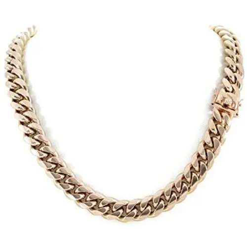 Mens Miami Cuban Link Chain 14k 18k Yellow Gold White Or Rose Gold Plated Stainless Steel 8-18mm Thick Mens Miami Cuban Link Chain 14k 18k Yellow Gold White Or Rose Gold Plated Stainless Steel 8-18mm Thick