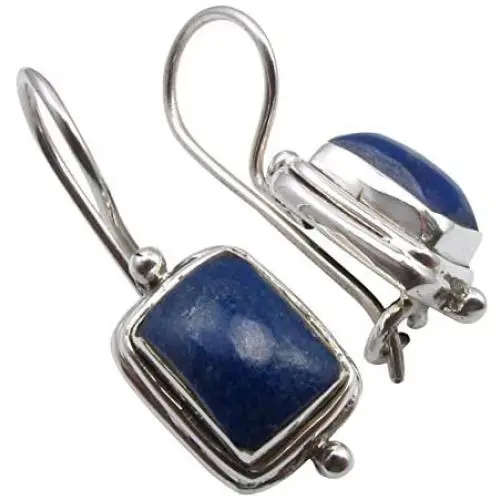 SilverStarJewel 925 Sterling Silver Natural Rectangle Cabochon Lapis Lazuli Earrings 2.5 cm SilverStarJewel 925 Sterling Silver Natural Rectangle Cabochon Lapis Lazuli Earrings 2.5 cm