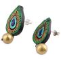 NOVICA .925 Sterling Silver Ceramic Dangle Earrings, Peacock Drops
