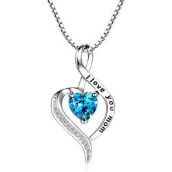 NUOKUN I Love You Mom S925 Sterling Silver Heart Pendant Necklace Mothers Birthday Gift