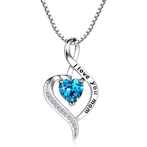 NUOKUN I Love You Mom S925 Sterling Silver Heart Pendant Necklace Mothers Birthday Gift