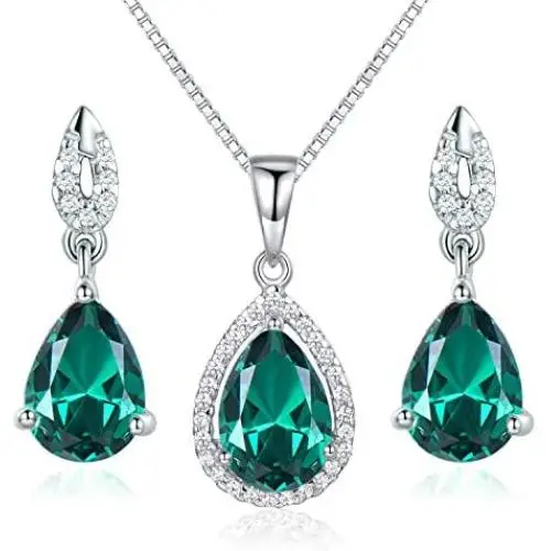 JIANGXIN Waterdrop Birthstone 925 Sterling Silver White Gold Plated Fine Jewelry Set for Women Pendant Necklace Stud Earring JIANGXIN Waterdrop Birthstone 925 Sterling Silver White Gold Plated Fine Jewelry Set for Women Pendant Necklace Stud Earring
