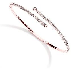 Mariell Rose Gold Crystal Rhinestone Cuff 1-Row Bangle Bracelet for Bridal, Wedding, Prom, Bridesmaids