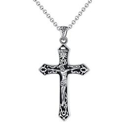 Mens 925 Sterling Silver Christian Jesus Cross Crucifix Pendant Necklace With Engraving Religious Jewelry