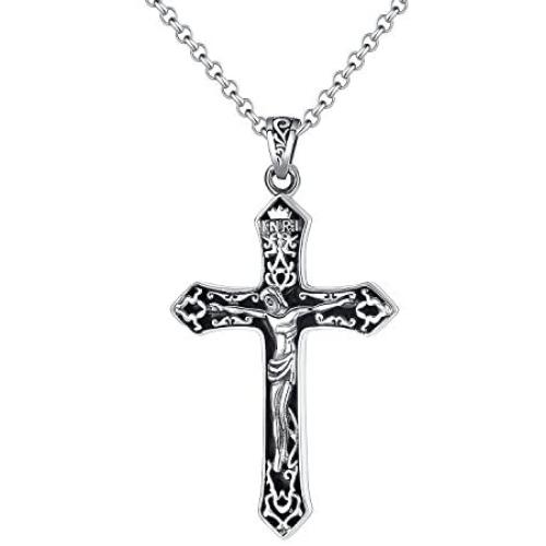 Mens 925 Sterling Silver Christian Jesus Cross Crucifix Pendant Necklace With Engraving Religious Jewelry