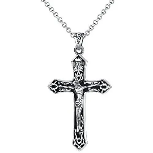 Mens 925 Sterling Silver Christian Jesus Cross Crucifix Pendant Necklace With Engraving Religious Jewelry Mens 925 Sterling Silver Christian Jesus Cross Crucifix Pendant Necklace With Engraving Religious Jewelry
