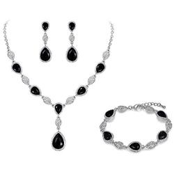 EleQueen Womens Wedding Bridal Bridesmaids Jewelry Sets Cubic Zirconia Teardrop Necklace Tennis Bracelet Dangle Earrings Jewellery Set