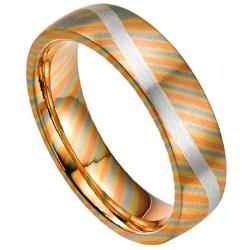 DOUX 6mm Mokume Gane Weeding Ring Silver Inlay Woodgrain Copper Domed Flat Couple Ring Engagement Band