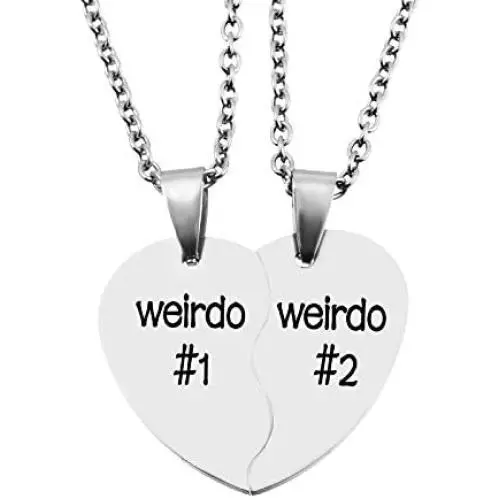 MJartoria Best Friend Necklaces BFF Necklace for 2 Friendship Valentines Day Gifts Split Heart Necklace Weirdo 1 Weirdo 2 Best Friends Forever Pendant Set MJartoria Best Friend Necklaces BFF Necklace for 2 Friendship Valentines Day Gifts Split Heart Necklace Weirdo 1 Weirdo 2 Best Friends Forever Pendant Set