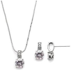 Mariell Delicate Round-Cut Cubic Zirconia Necklace Earrings Set for Brides, Bridesmaids or Everyday Wear