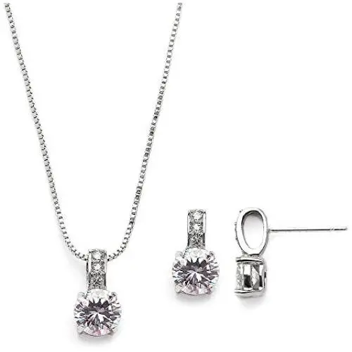 Mariell Delicate Round-Cut Cubic Zirconia Necklace Earrings Set for Brides, Bridesmaids or Everyday Wear Mariell Delicate Round-Cut Cubic Zirconia Necklace Earrings Set for Brides, Bridesmaids or Everyday Wear