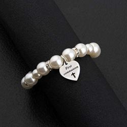 AKTAP Christening Gifts First Communion Bracelet Goddaughter Pearl Bracelet with Cross Charm