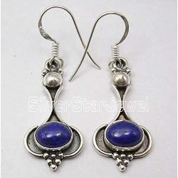 SilverStarJewel Lapis Lazuli Oxidized Earrings 1.7'' 3.9 Grams 925 Sterling Silver Bijoux