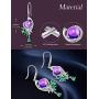 HXZZ Fine Jewelry Women Gifts Sterling Silver Natural Gemstone Amethyst and Rose Quartz Drop Dangle Hook Earrings Phoenix Design Style