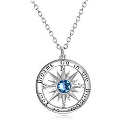 AOBOCO Inspirational Sterling Silver Compass Necklace with Swarovski Birthstone Crystal for Men & Women, Go in the Direction of Your Dreams, Christmas Birthday Jewelry Gift