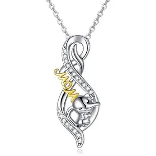 Mom Elephant Necklace Sterling Silver Mom Jewelry for Women Lucky Elephant Gifts for Mother Grandmother Mom Elephant Necklace Sterling Silver Mom Jewelry for Women Lucky Elephant Gifts for Mother Grandmother