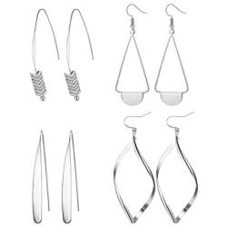 Hanpabum 4 Pairs Curved Threader Dangle Earrings for Women Girls Drop Hoop Bar Arrow Statement Earrings Set