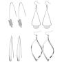 Hanpabum 4 Pairs Curved Threader Dangle Earrings for Women Girls Drop Hoop Bar Arrow Statement Earrings Set
