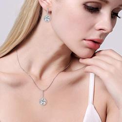 EVER FAITH 925 Sterling Silver CZ Gorgeous Round Cut Wedding Pendant Necklace Earrings Set