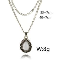 HUNO Bohemia Opal Teardrop Flower Beads Choker Necklace Vintage Layered Chain Gypsy Girls Jewelry