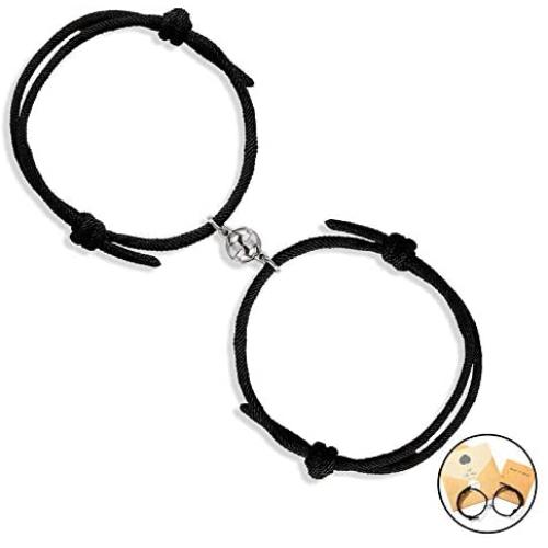 GABWE Couple Bracelet Magnetic Bracelets Set Handmade Rope Adjustable Lover Bracelet for Women Men Boyfriend Girlfirend him and her 2pcs