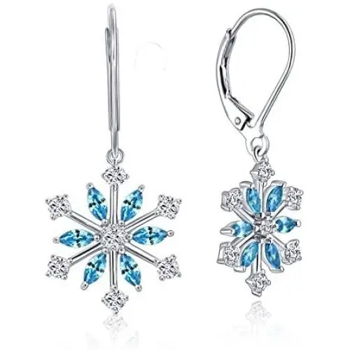JO WISDOM 925 Sterling Silver White/Blue CZ Snowflake Leverback Earrings Drop & Dangle Earrings JO WISDOM 925 Sterling Silver White/Blue CZ Snowflake Leverback Earrings Drop & Dangle Earrings