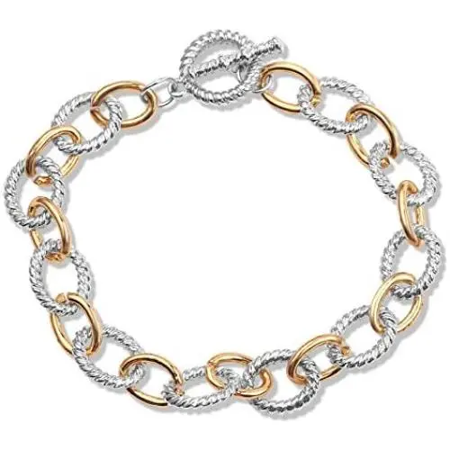 Simple Style Link Bracelet Two Tone Circles Chain Silver and Gold Wire Cable Bangle Designer Inspired Bracelets for Women Girls Boys Birthday Holiday Unique Jewelry Gifts