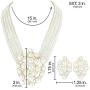 SP Sophia Collection Simulated Floral Pearl Blossom Multi Strand Necklace and Earring Set, Clip On Earring 2 Set