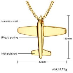 VNOX Stainless Steel Paper Airplane Plane Pendant Necklace,Gold Plated,Free Chain 24''