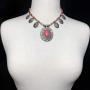 Gypsy Jewels 7 Natural Stone Flair Western Style Detailed Silver Tone Statement Necklace & Dangle Earrings Set
