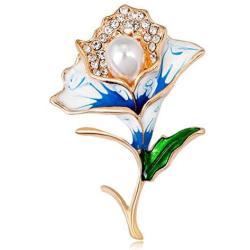 TULIP LY Beautiful Enamel Crystal Flower Lily Brooch Pearl Brooch Pins Elegant Gold Tone Flower Brooches Colorful Intertwining Flower Plant Fashion Pin Brooch Safty Shawl Pin Clip for Wedding Banquet