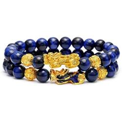 BOMAIL Feng Shui Good Luck Bracelets- Natural Tiger Eye Stone Healing Energy Pixiu Dragon Charm Beaded Bracelet Attach Wealth Money Jewelry