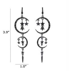 MINIDUO Moon and Star Drop Earrings Exaggerated Fashion Long Drop Dangle Stud Drop Earrings for Women Girls