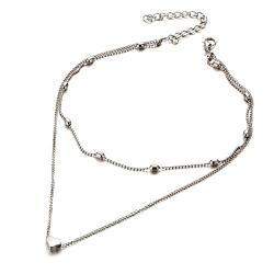 YienDoo Bohemia Multilayer Necklace with Love Heart pendant Boho Choker Chain Jewelry for Woman and Girls (Silver)