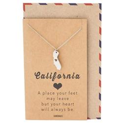 Quan Jewelry California State Necklace, Handmade California Map Pendant Charm, Inspirational Necklace with Greeting Card (Silver)