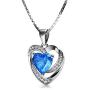 DEPHINI - Heart Necklace - 925 Sterling Silver - Branded Aqua CZ Crystal Pendant Birthstone - Fine Jewellery Love - 18'' Premium Rhodium Plated Silver Chain - Cubic Zirconia - Gifts for Women