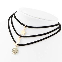 CanB Moon and Star Black Summer Choker Necklace Layered Velvet Sun Pendant Necklaces Jewelry for Women and Girls