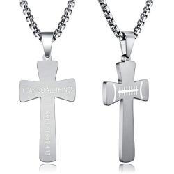 XIEXIELA USA Football Cross Necklace for Boys.I CAN DO All Things Strength Bible Verse Stainless Steel Necklace Rugby Ball Athletes Sports Lover