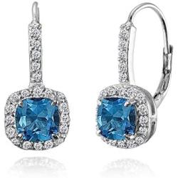 Sterling Silver London Blue & White Topaz Cushion-cut Leverback Earrings
