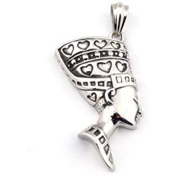 GUNGNEER Stainless Steel Egyptian Necklace Heart Pattern Queen Nefertiti Pendant Amulet Jewelry Keel Chain 20'' 28''