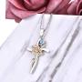 YL Cross Pendant Necklace 925 Sterling Silver Rose Sunflower Necklace Gemstones Flower Jewelry for Women