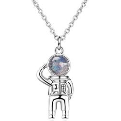 Jude Jewelers Astronauts Spaceman Universe Earth Moonstone Pendant Women Men Girls Boys Necklace