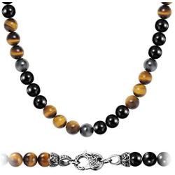 WESTMIAJW Mens Magnetic Hematite Tiger Eye Onyx Beads Beaded Necklace Chain Natural Gemstones Jewelry 50/60/70/75cm