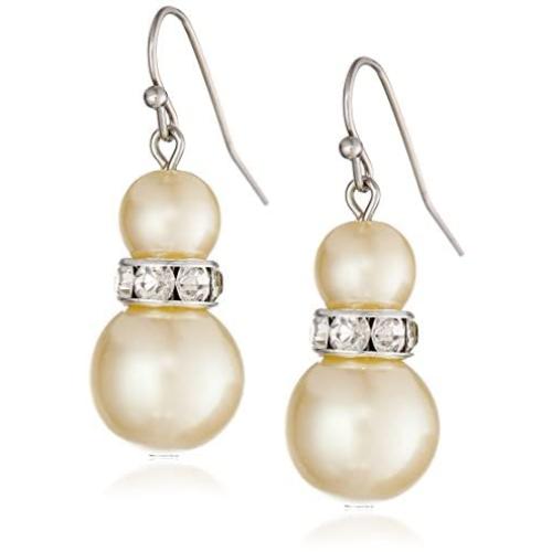 1928 Jewelry ''Pearl Essentials'' Silver-Tone White Graduated and Crystal Drop Earrings