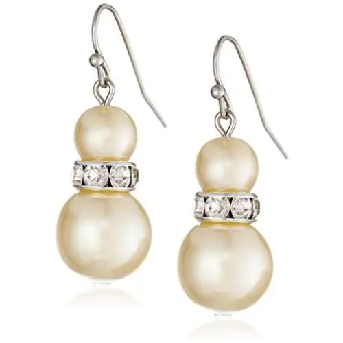 1928 Jewelry ''Pearl Essentials'' Silver-Tone White Graduated and Crystal Drop Earrings 1928 Jewelry ''Pearl Essentials'' Silver-Tone White Graduated and Crystal Drop Earrings