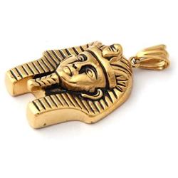 GUNGNEER Mens Stainless Steel Egyptian Pharaoh Pendant Punk Biker Vintage Goldtone Necklace Protection Strength Jewelry