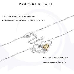 Sllaiss 925 Sterling Silver Honeycomb Crystal Necklace Crystals from Austria Cute Honey Bee Pendant Jewelry for Women Christmas, Valentines Day Gift with Box