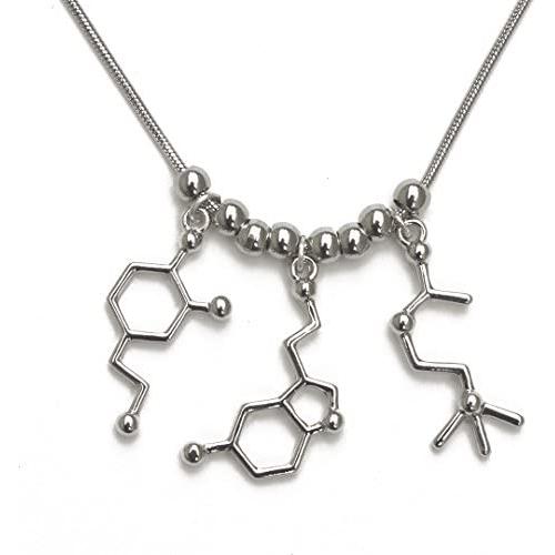 Serotonin Dopamine and Acetylcholine Neurotransmitter Brain Molecule Necklace - Science Jewelry
